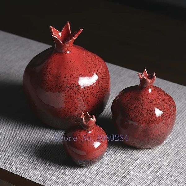 Kreative Keramikvase, roter Granatapfel, Blumenarrangement-Zubehör, Blumenvase, dekorative Ornamente, moderne Heimdekoration 240105