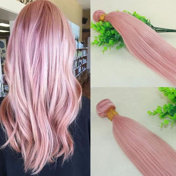 Tesse estensioni del tessuto dei capelli umani colorati rosa caldo Fasci di capelli lisci brasiliani rosa Remy in oro rosa per l'estate all'ingrosso