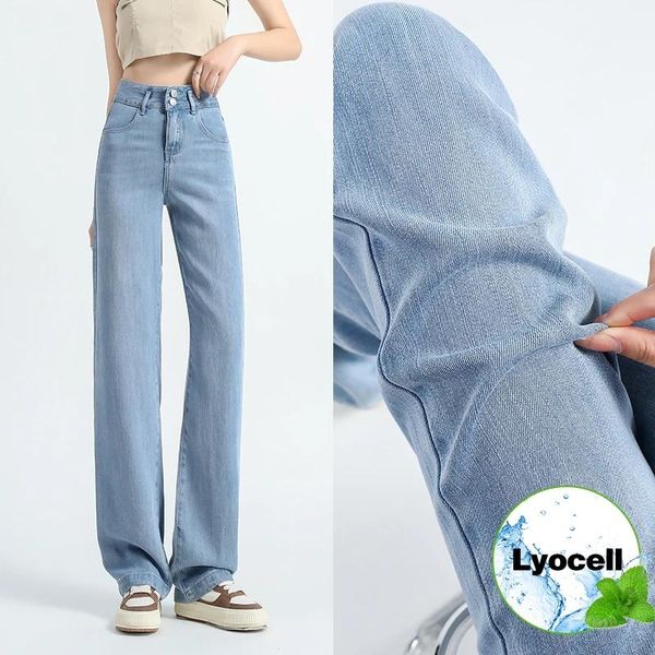 Abiti 100% Lyocell Jeans da donna Estate Sottile Seta di ghiaccio Drappeggio Baggy Gamba larga Pantaloni denim Y2K Moda di alta qualità Abbigliamento femminile coreano