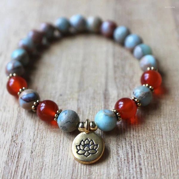 Braccialetti con ciondoli Bracciale Lotus Mala Gioielli Yoga Perline Braccialetti con perline C-arnelian Spirituale per le donne