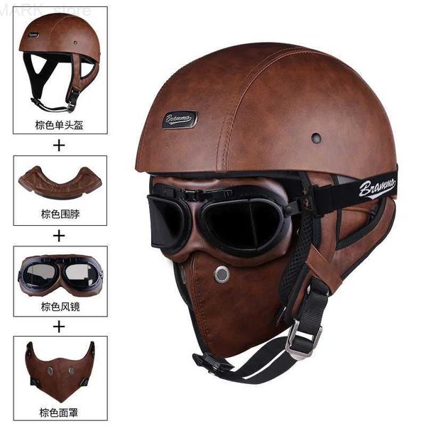 Motosiklet Kaskları Brammo Kafatası Kapağı Motosiklet Kask Vintage Yarım Yüz Kask Motosiklet Scooter Retro Alman tarzı Helikopter Kruvazör Helmetsl24014