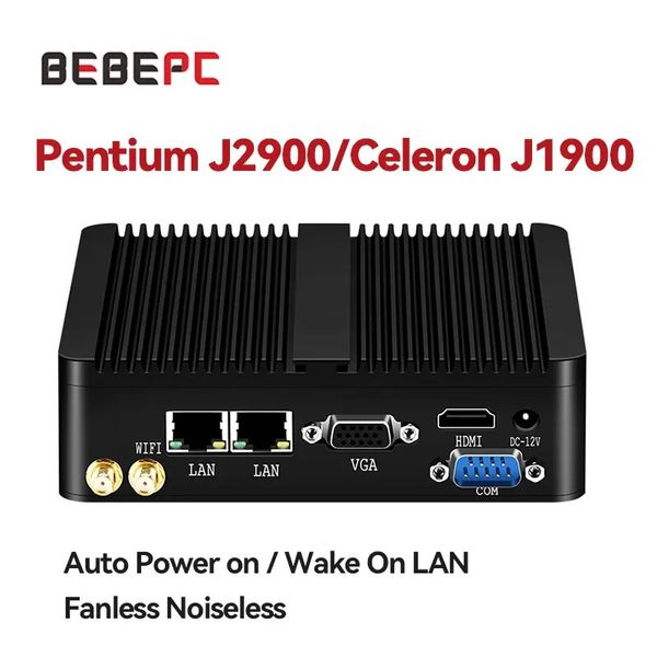 Mini PC Endüstriyel Fansız Mini PC Celeron J6412 J1900 N2840 Çift LAN GIGABI HD Gömülü IoT Windows10/11 Linux Set Üst Kutu HTPC 240104