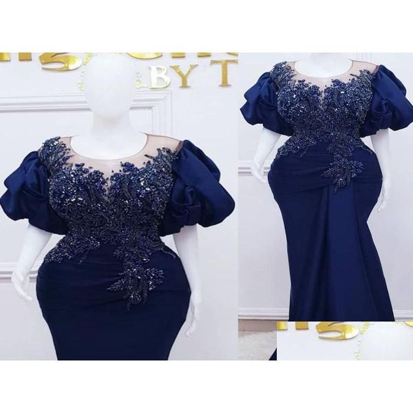 Vestidos de baile 2022 Plus Size Árabe Aso Ebi Royal Blue Mermaid Vestidos Lace Frisado Cristais Noite Festa Formal Segunda Recepção Nascimento Otjob