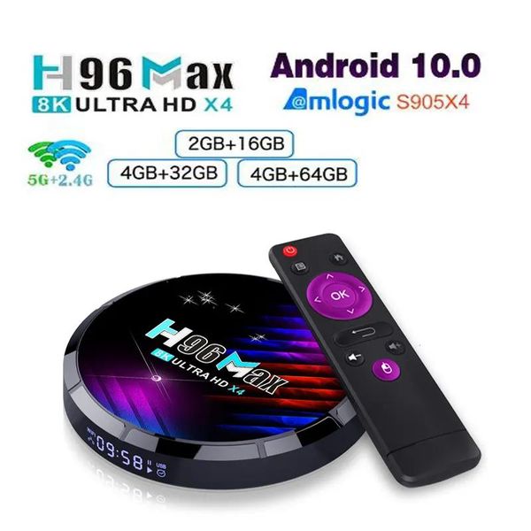 Kutu H96 MAX X4 Android 10.0 TV Kutusu Amlogic S905X4 4GB 64GB 32G HD Akıllı TVBox HDR 4K Medya Oyuncu 2.4G/5G/AC WiFi 1000m 2G 16G vs Tani