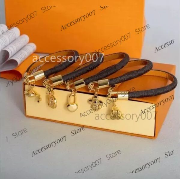 дизайнерский ювелирный браслет кожаный браслет Модный браслет с замком классический ювелирный дизайнерский браслет плоский коричневый брендовый металл для мужчин и женщин