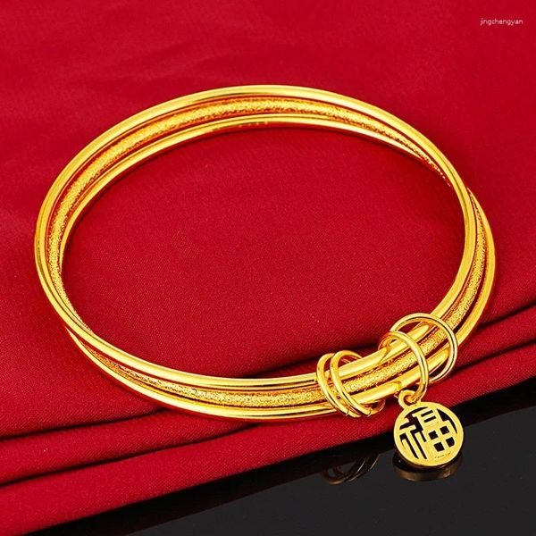 Bracciale rigido in oro dorato Negozio Sansheng III Bracciale Yue Nansha Cerchio di sabbia fine Moda Fu Accessori carattere Mano da donna