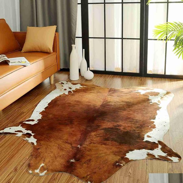 Teppiche Amerikanischer Stil Kunstfell Cowe Teppich Schlafzimmer Teppich für Zimmer Wohnzimmer Teppiche Hausdekoration Türmatte Fußmatten Drop Deliver DHL0W