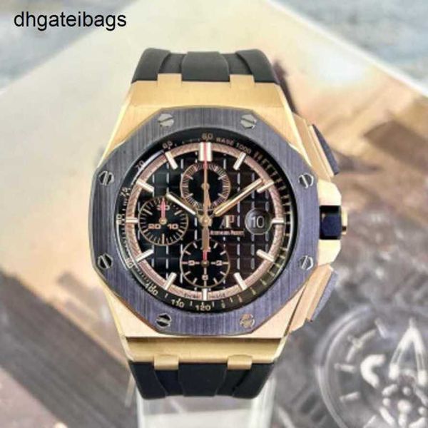 Часы Audemar Pigue Мужские часы Швейцарские автоматические механические серии Epic Royal Oak Offshore Калибр 44 мм Керамическое внешнее кольцо из 18-каратного розового золота