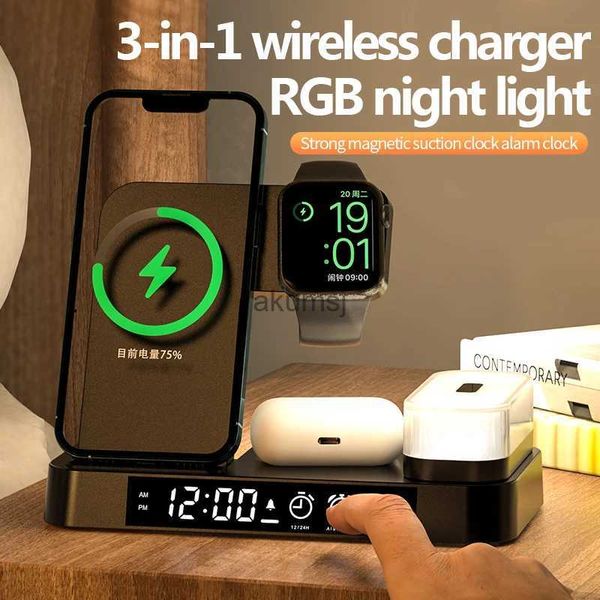 Drahtlose Ladegeräte 15W Wireless Charger Stand Clock 4 3 In 1 für 14 13 12 11 Watch Pro IWatch 7 Qi Schnellladestation YQ240105