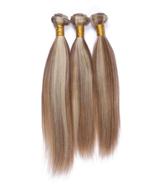 Piano cor 8613 destaque cabelo humano tecer pacotes 3 pçs / lote em linha reta luz marrom loira mix cor de piano cabelo virgem brasileiro w2382996