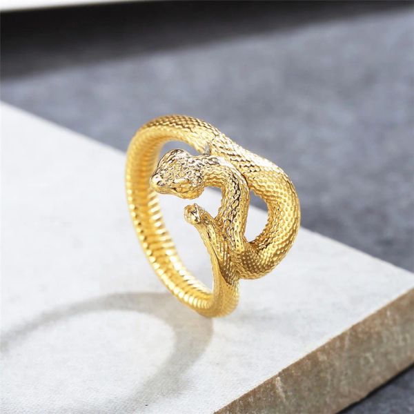 Punk Hip Hop Einfache 14 Gold Schlangenring für Männer Frauen Modetier Schlangenpaar Ring Schmuck beste Geschenk