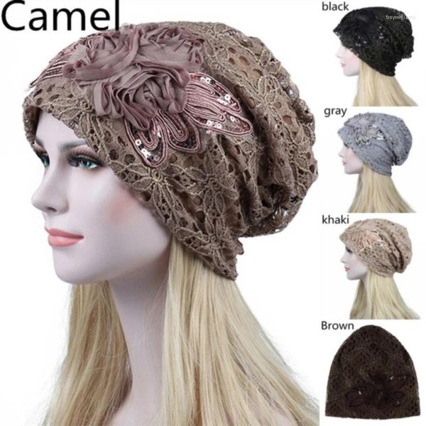 Berets Lady Mulheres Menina Chapéu Flor Hijab Lace Algodão Beanie Chemo Cap Chemo Headwear Quente Outono Inverno Casual