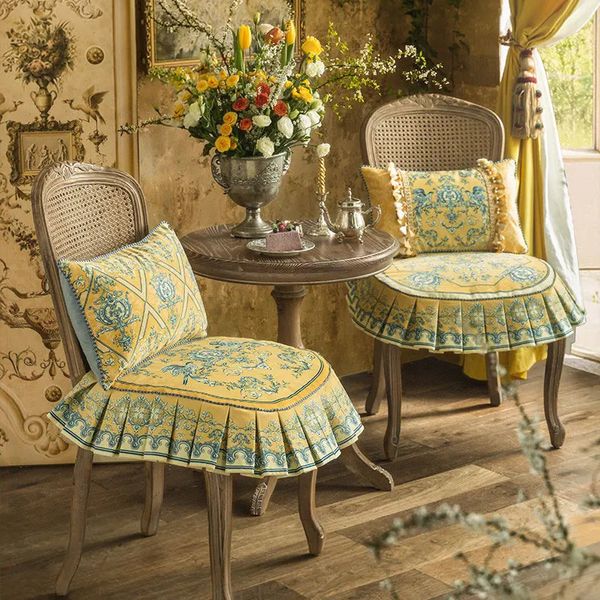 Подушка для стула с американским пасторальным принтом, летние желтые плюшевые подушки для сидений, домашние толстые бархатные роскошные чехлы на стулья, универсальная подушка 240104
