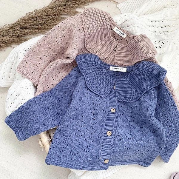 Ceketler Sonbahar Çocuk Bebek Kızlar Uzun Kollu Örgü Hardigan Ceket Bebek Düz Renk Çıkış Çocuk Giysileri Sweater