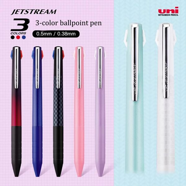 Papelaria japonesa UNI JETSTREAM Caneta esferográfica de três cores SXE3-JSS Caneta gel super suave multifuncional Caneta material de escritório 240105