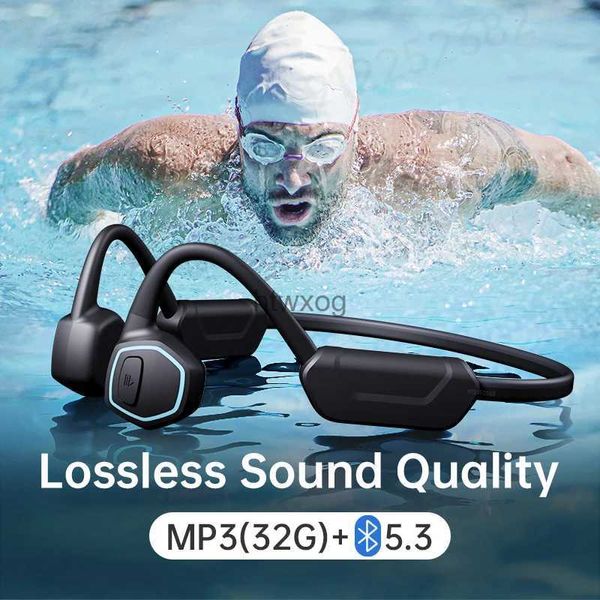 Fones de ouvido de telefone celular condução óssea Bluetooth 5.3 Fone de ouvido IPX8 Swim Headphones Hifi Ear-hook Wireless 32G Earbuds Waterproof Ear Headset Fones de ouvido YQ240105