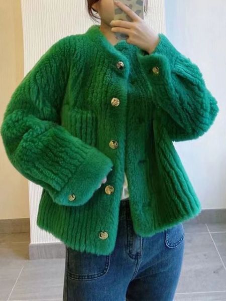 Moda kış ceket kadınlar gerçek kürk manto doğal kuzu% 30 yün koyun kesme kalın stand up yaka sıcak dış giyim 240105