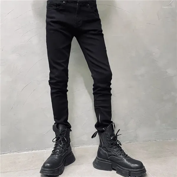 Fatos masculinos High Street Moda Lavado Jeans Slim Fashion Designer Zipper Emagrecimento Calças Skinny Personalidade Bota