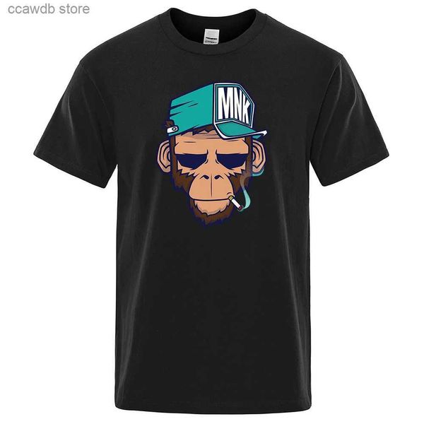 T-shirt da uomo Top in cotone Smoking Monkey Cartoons Manica corta da uomo Personality Street T-shirt T-shirt larghe e traspiranti Abbigliamento morbido e traspirante T240105