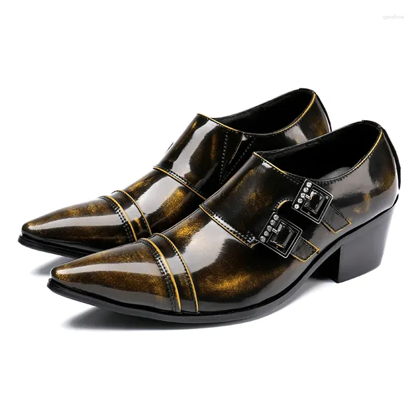 Модельные туфли, мокасины Homme, мужские итальянские туфли на высоком каблуке, модные оксфорды с острым носком и пряжкой для ночного клуба