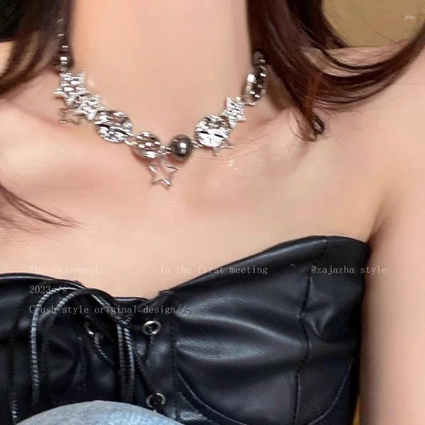 Колье Y2K, блестящее металлическое ожерелье со звездой для женщин, Корейская ручная работа в стиле панк для девочек, стальная цепочка на шею, аксессуары для вечеринок, оптовая продажа