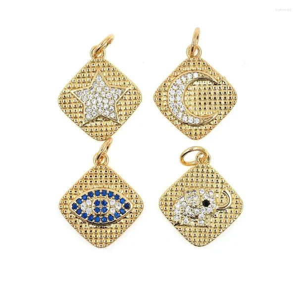 Ciondoli per collane con ciondolo Forma quadrata Stella Luna Elefante Occhio azzurro per collana Zirconi Accessori per gioielli placcati in oro da donna