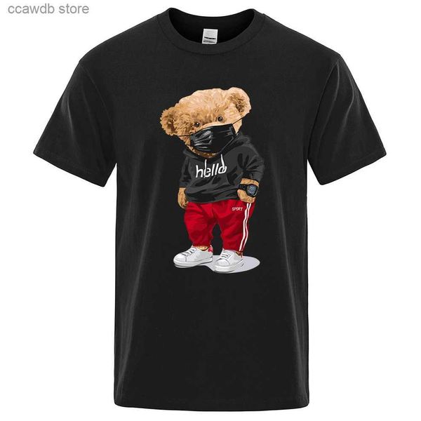 Homens camisetas Algodão Máscara Esportiva Urso Impressão T-shirt de Manga Curta Masculino Meia Manga Verão Casual Oversized T-shirt Homens Camisa S-XXXL T240105