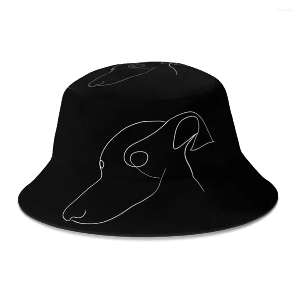 Berretti Line Art Geryhound Levrieri Cane Doge Gamba lunga Cappello a secchiello per donna Uomo Adolescente Cappelli da pesca pieghevoli Bob Cappello Panama Autunno