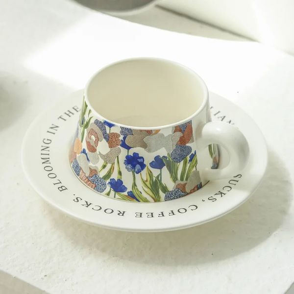 Tazza da caffè e piattino da giardino vintage Stile pittura ad acquerello Moda Piatto da pasticceria in ceramica Piatto piatto Cestino Tazza Inaugurazione della casa 240105