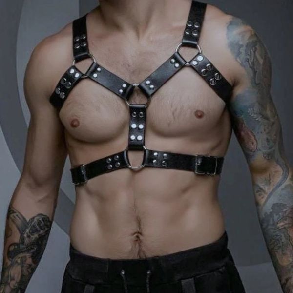 Masculino couro peito arnês ajustável sexual homens lingerie corpo bondage sutiã cinta cintos fetiche gay rave roupas para sexo adulto 240105