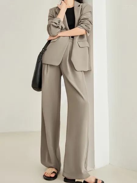 Pantalon de deux pièces pour femmes Femmes Casual Lâche Blazer Pantsuit Printemps Mode Coréenne Costume D'affaires Manteau Pantalon À Jambes Larges 2 Pièces Élégant