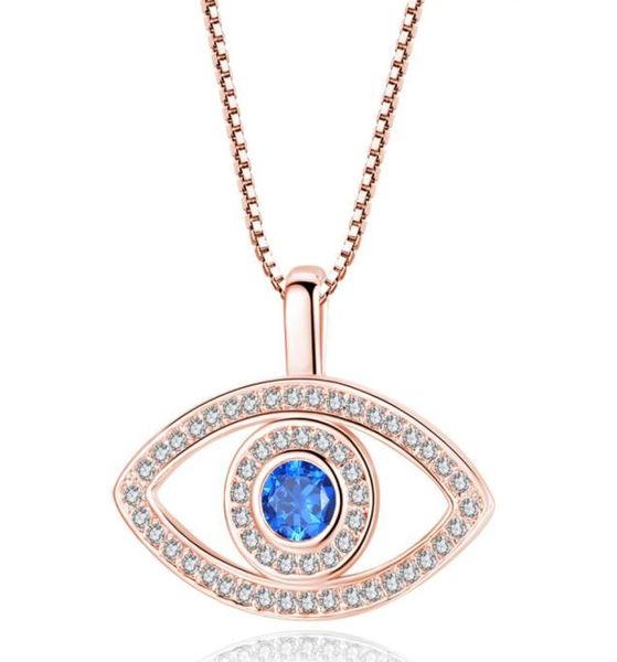 Ожерелье с подвеской в виде синего сглаза, роскошное ожерелье с кристаллами CZ на ключице, серебряное, розовое золото, ювелирные изделия, ожерелье с цирконом «третий глаз», модное Birt8495978