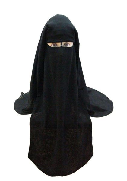 Bandana muçulmano cachecol islâmico 3 camadas niqab burqa gorro hijab boné véu preto capa de rosto abaya estilo envoltório cabeça cobrindo 22945020