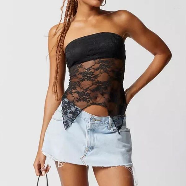 Damen Tanks Y2K 2000er Jahre Vintage Spitze Croset Sexy Off Shoulder Mesh Sheer Unregelmäßige Tank Top Fairycore Grunge Frauen Chic Weste Sommer