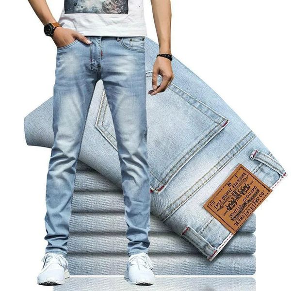 2023 Frühling und Herbst Herren Klassischer Modetrend Blaue elastische Jeans Lässiger Komfort Hochwertige kleine Fußhose y240104