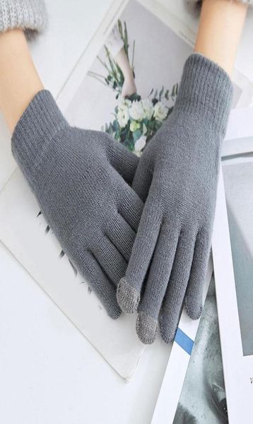 Cinco Dedos Luvas Mulheres Homens Inverno Quente Malha Dedo Completo Feminino Sólido Lã Touch Screen Mittens Grosso Ciclismo Driving3758158