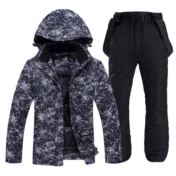 Giacche 30 Completi da neve per uomo e donna neri Abbigliamento da sci all'aperto Costume da snowboard Giacche da sci invernali impermeabili + Pantaloni con cinturino