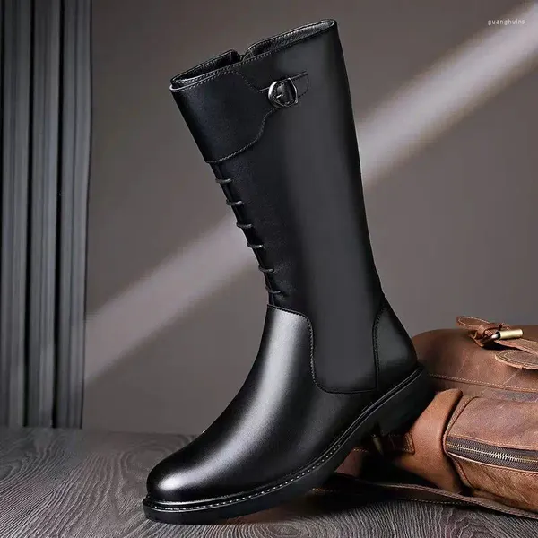 Botas masculinas de luxo moda alta motocicleta preto na moda sapatos de couro original outono inverno bota de equitação legal longo cavaleiro botas