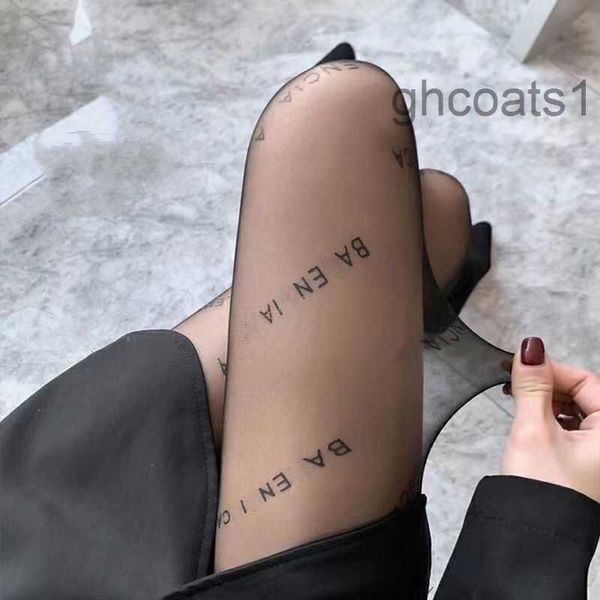 Sexy meias longas collants moda feminina preto e branco malha de renda fina macio respirável oco carta apertada calcinha mangueira alta qualidade wui9