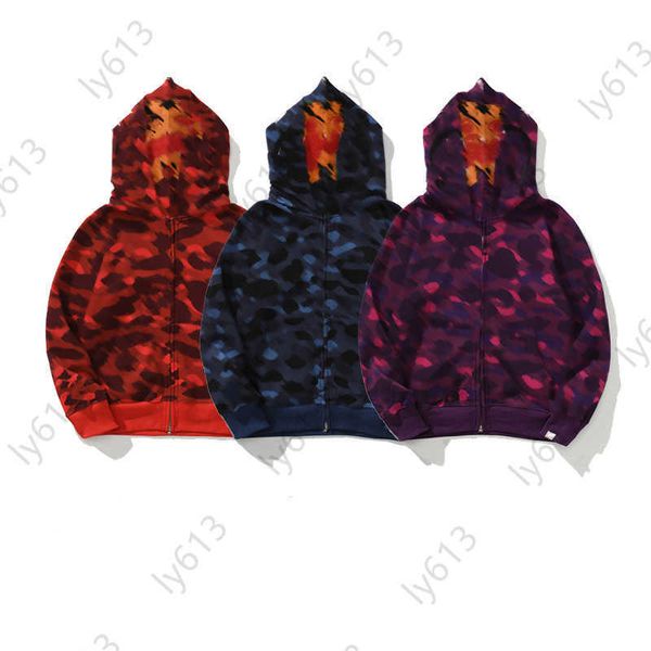 Çift katmanlı hoodies kadın erkek tasarımcısı kapüşonlu ceket moda gelgit köpekbalığı kamuflaj çift kapaklı hırka sweatshirt ortak fermuarlı kapüşon