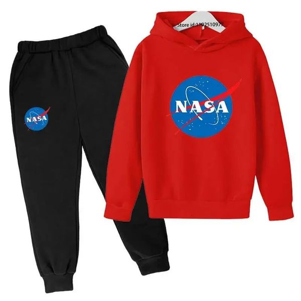 Pantaloni con cappuccio per bambini della NASA Set di ragazzi con la felpa stampa per bambini 3-12 anni Abbigliamento per ragazze abbigliamento per il tempo libero Outfit di tendenza primaverile 240104