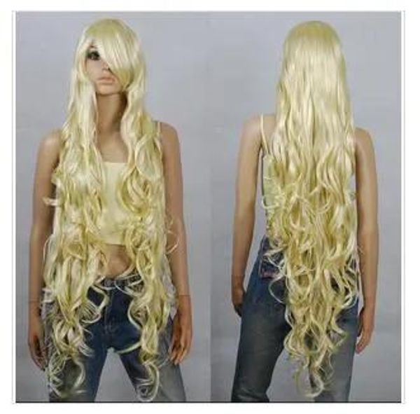 Caps WIG LL HOT Free 100 см Блондинка Удлиненные вьющиеся парики для косплея с плавными контурами 3A_613