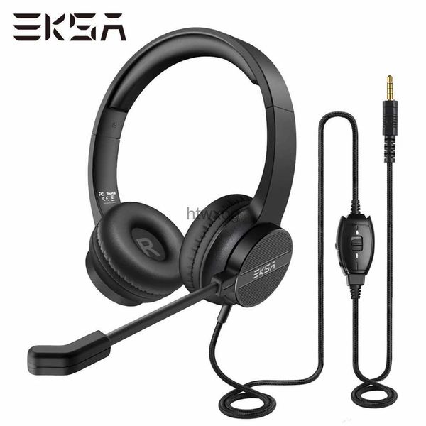 Fones de ouvido para celular EKSA - H12 Fones de ouvido de escritório para PC Fones de ouvido de computador com fio de 3,5 mm com microfone Fone de ouvido intra-auricular para Skype / Call Center / Laptop YQ240105