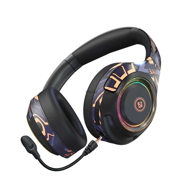 Fones de ouvido para telefone celular Fone de ouvido luminoso montado na cabeça Fone de ouvido para jogos esports Fone de ouvido com cancelamento de ruído sem fio Bluetooth Microfone plugável de baixo atraso YQ240105