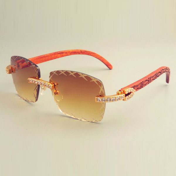 Солнцезащитные очки T8300177-L с выгравированными X-образными линзами, стильный декоративный солнцезащитный козырек XL с бриллиантами, натуральное дерево, резной узор дужка