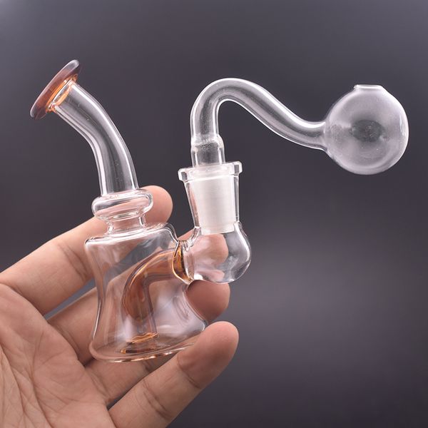 Atacado 4 polegadas de vidro queimador de óleo bongs Dab Rigs Hookah 14mm fêmea com tigela de ervas secas Bubbler Beaker Bong com tubo de queimador de óleo masculino melhor presente para ferramentas de fumante