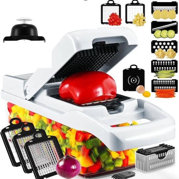 12 em 1 Multifuncional Cortador de Legumes Picador de Alimentos Fatiador de Batata Ralador de Cenoura Triturador de Cebola Cortador de Salada Utensílios de Cozinha 240104