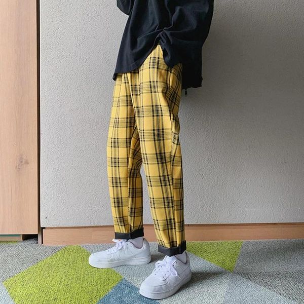 Pantaloni privathinker harajuku pantaloni harem maschile 2022 uomo streetwear coreano pantaloni giallo plaid pantaloni hip hop maschio a scacchi pantaloni