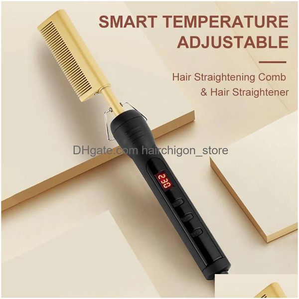 Alisadores de cabelo Pente Alisador para S e Ferros Planos Africanos Aquecimento Rápido Alisamento Escova Straight Curler Roller Styler Também Dhbfm