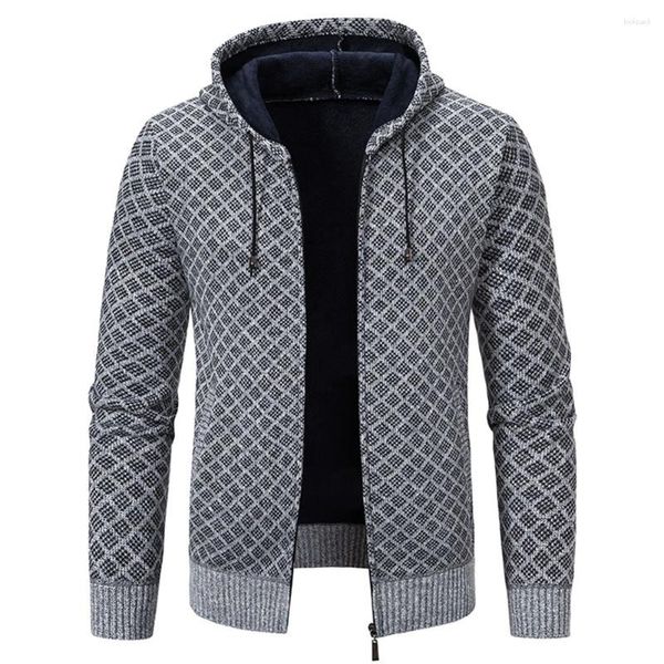 Giacche da uomo Uomo Giacca invernale foderata in pile con cappuccio Spessa calda Zip Up Cappotti scozzesi Felpa Capispalla Abbigliamento per uomo